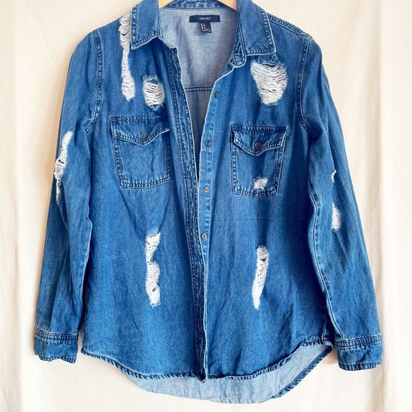Distressed Denim Jean Jacket - Picture 1 of 5